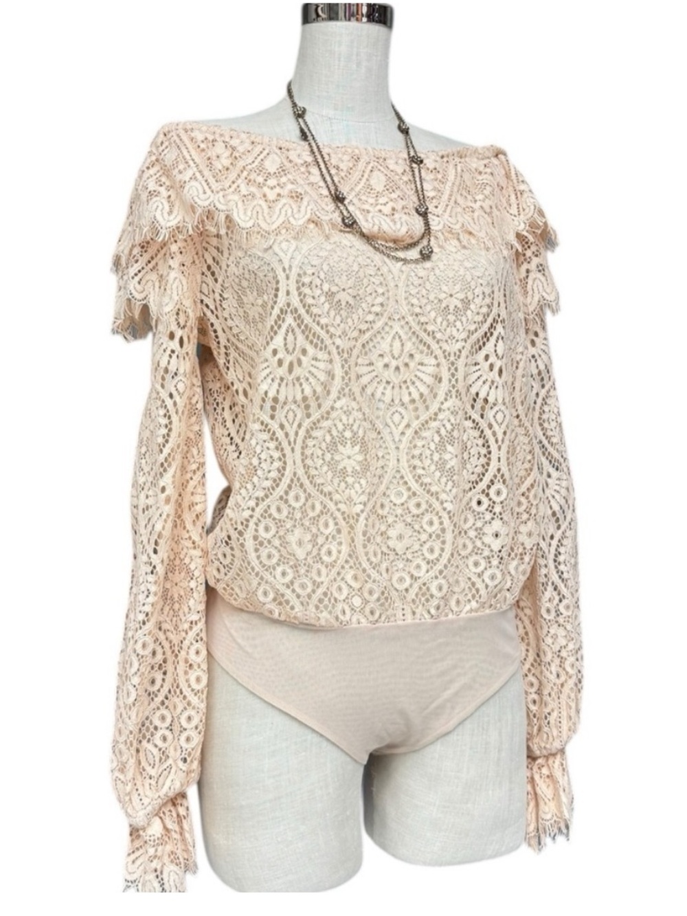Perseverance London Blush Lace Off Shoulder Bodysuit Top Size 10 Romantic Lace